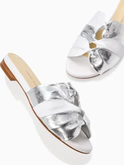 Arabesque Slide in White & Silver Textured Nappa
