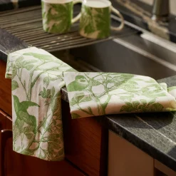 Arbor Birds Verde Kitchen Towels, Set of 2