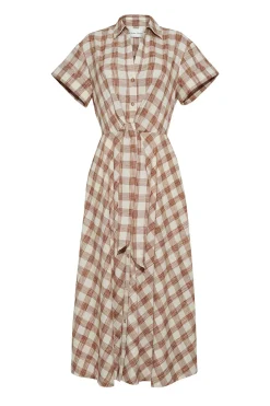 Asbury Dress in Sketched Plaid Brown