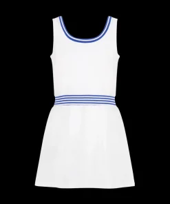 Ashby Dress in Bright White with Cadet Blue Stripe