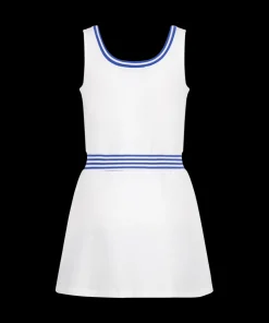 Ashby Dress in Bright White with Cadet Blue Stripe