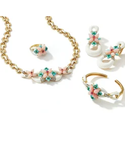 Asheville Earrings in White Enamel, Pink Opal, and Diamonds