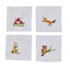 Assorted Woodland Creature Linen Cocktail Napkins, Set of 4