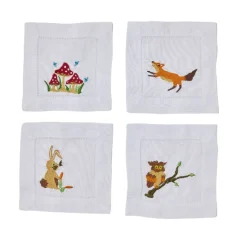Assorted Woodland Creature Linen Cocktail Napkins, Set of 4