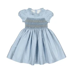 Astrid Blue Silk Smocked Girl Dress