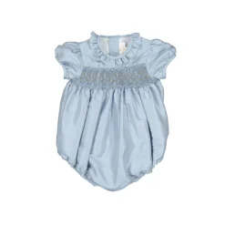 Astrid Blue Silk Smocked Baby Bubble