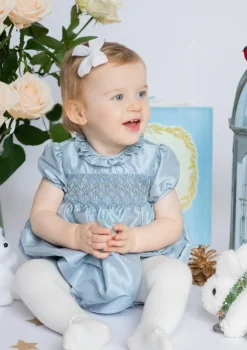 Astrid Blue Silk Smocked Baby Bubble