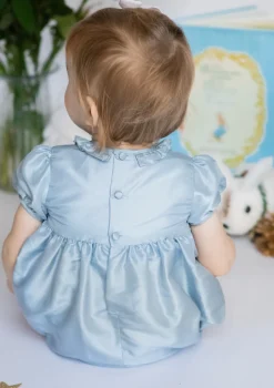 Astrid Blue Silk Smocked Baby Bubble