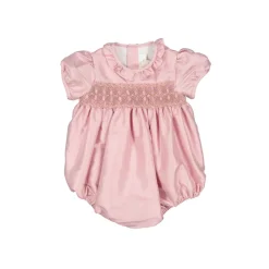 Astrid Pink Silk Smocked Baby Bubble