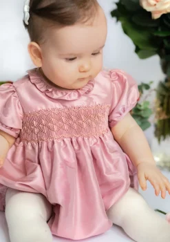 Astrid Pink Silk Smocked Baby Bubble