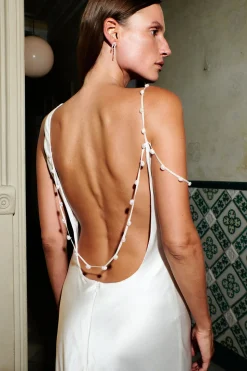 Asymmetric Cowl Dress with Pearl Straps | STYLE 019