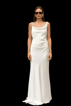 Asymmetric Cowl Dress with Pearl Straps | STYLE 019