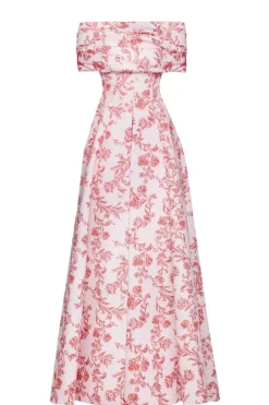 Auclair Dress In Pink Floral Damask Taffeta Faille