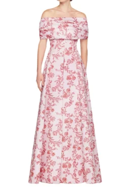 Auclair Dress In Pink Floral Damask Taffeta Faille