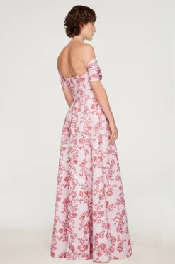 Auclair Dress In Pink Floral Damask Taffeta Faille