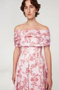 Auclair Dress In Pink Floral Damask Taffeta Faille