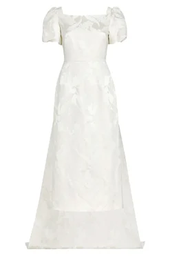 Audrey Puff Sleeve Fitted Midi Dress With Train