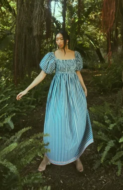 Aurora Dress in Navy Stripe