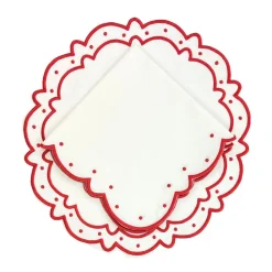 Ava Napkins in Linen White & Red, Set of 4
