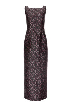 Ayak Dress in Black and Pink Floral Jacquard