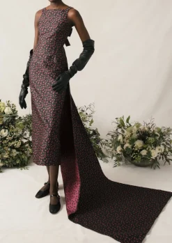 Ayak Dress in Black and Pink Floral Jacquard