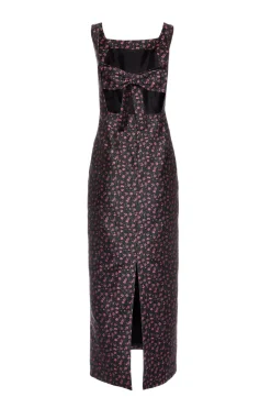 Ayak Dress in Black and Pink Floral Jacquard