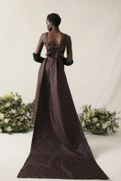 Ayak Dress in Black and Pink Floral Jacquard