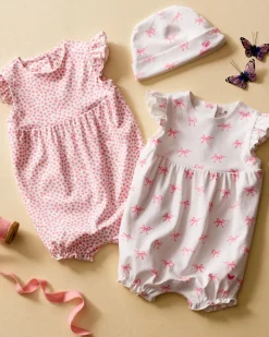 Baby Girl Pima Play Romper in Blushing Bows