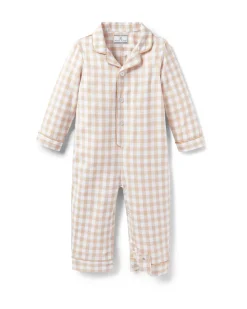 Baby's Twill Classic Romper in Camel Gingham