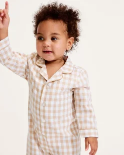 Baby's Twill Classic Romper in Camel Gingham