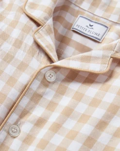 Baby's Twill Classic Romper in Camel Gingham