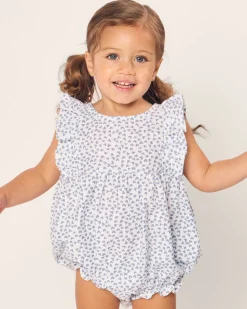 Baby’s Twill Ruffled Romper in Bluehearts