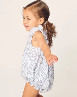 Baby’s Twill Ruffled Romper in Bluehearts