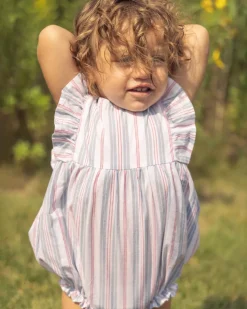 Baby’s Twill Ruffled Romper in Vintage French Stripes