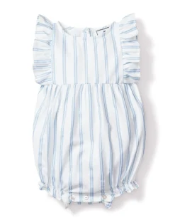 Baby’s Twill Ruffled Romper in Periwinkle Stripe