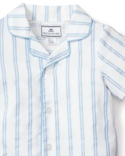 Baby’s Twill Summer Romper in Periwinkle Stripe