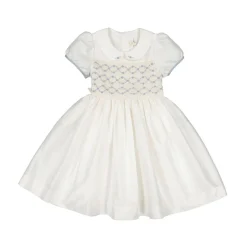 Bagatelle White/Blue Silk Handmade Smocked Dress