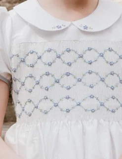 Bagatelle White/Blue Silk Handmade Smocked Dress