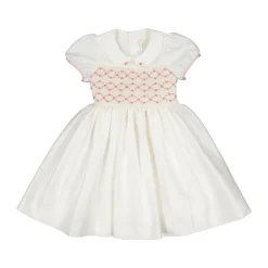 Bagatelle White/Pink Silk Handmade Smocked Dress
