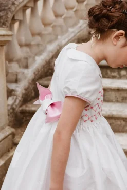 Bagatelle White/Pink Silk Handmade Smocked Dress