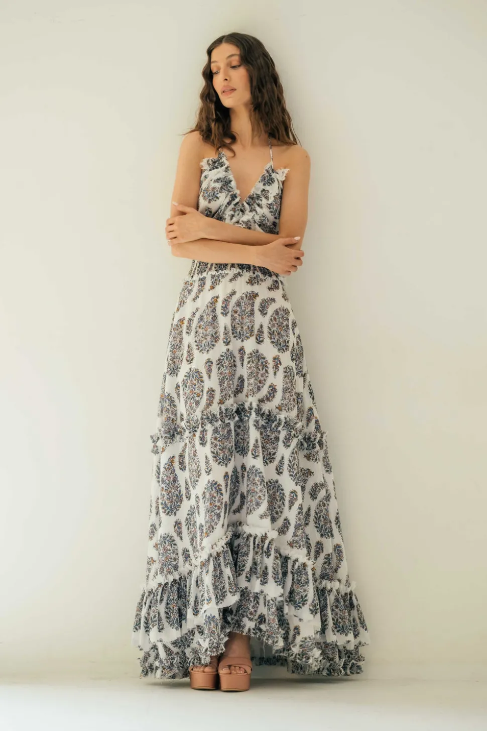 Bahar Ruffle Dress in Paisley Ghalamkar