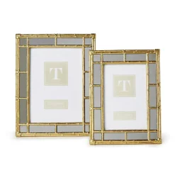 Bamboo Gold Photo Frames with Mirror Edge, Set of 2