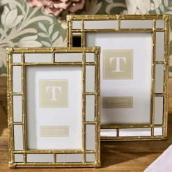 Bamboo Gold Photo Frames with Mirror Edge, Set of 2