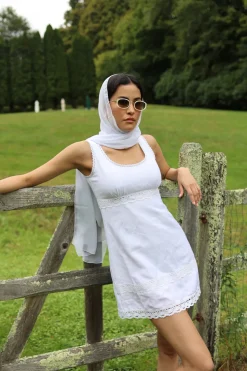 Bardot Dress in White Eyelet