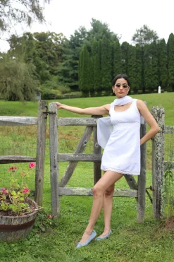 Bardot Dress in White Eyelet