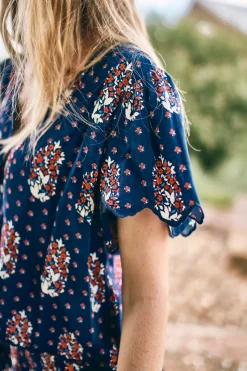 Bardot Top in Fall Floral Navy