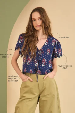 Bardot Top in Fall Floral Navy