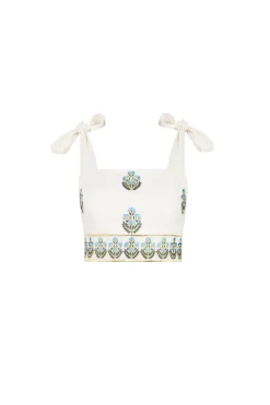 Begum Crop Top in Off White & Blue