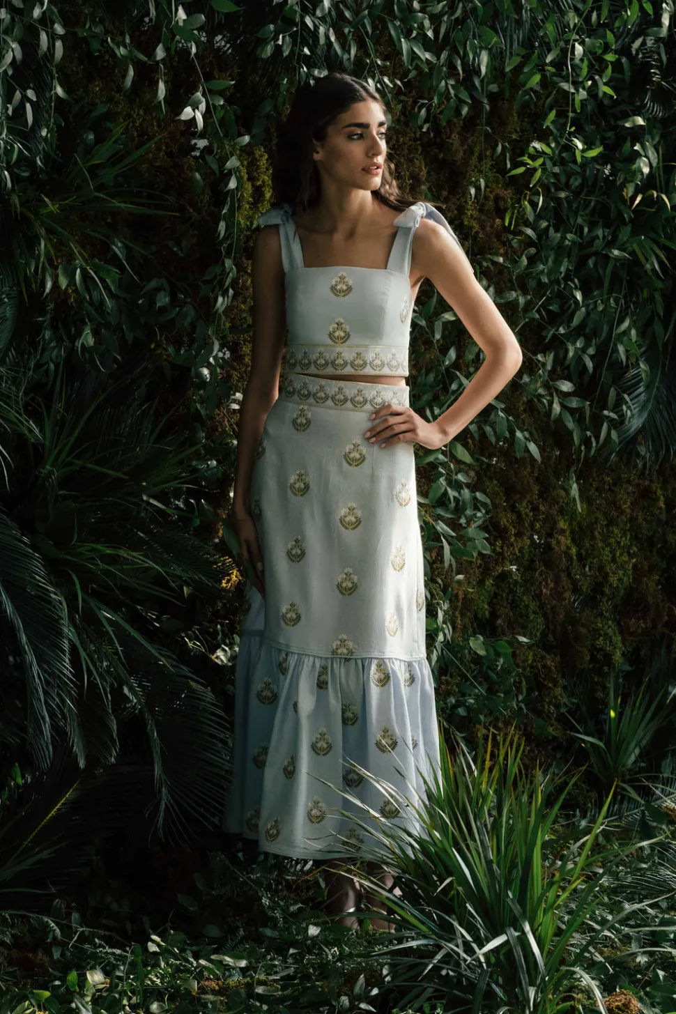 Begum Set in Light Blue & White