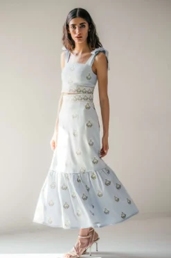 Begum Set in Light Blue & White